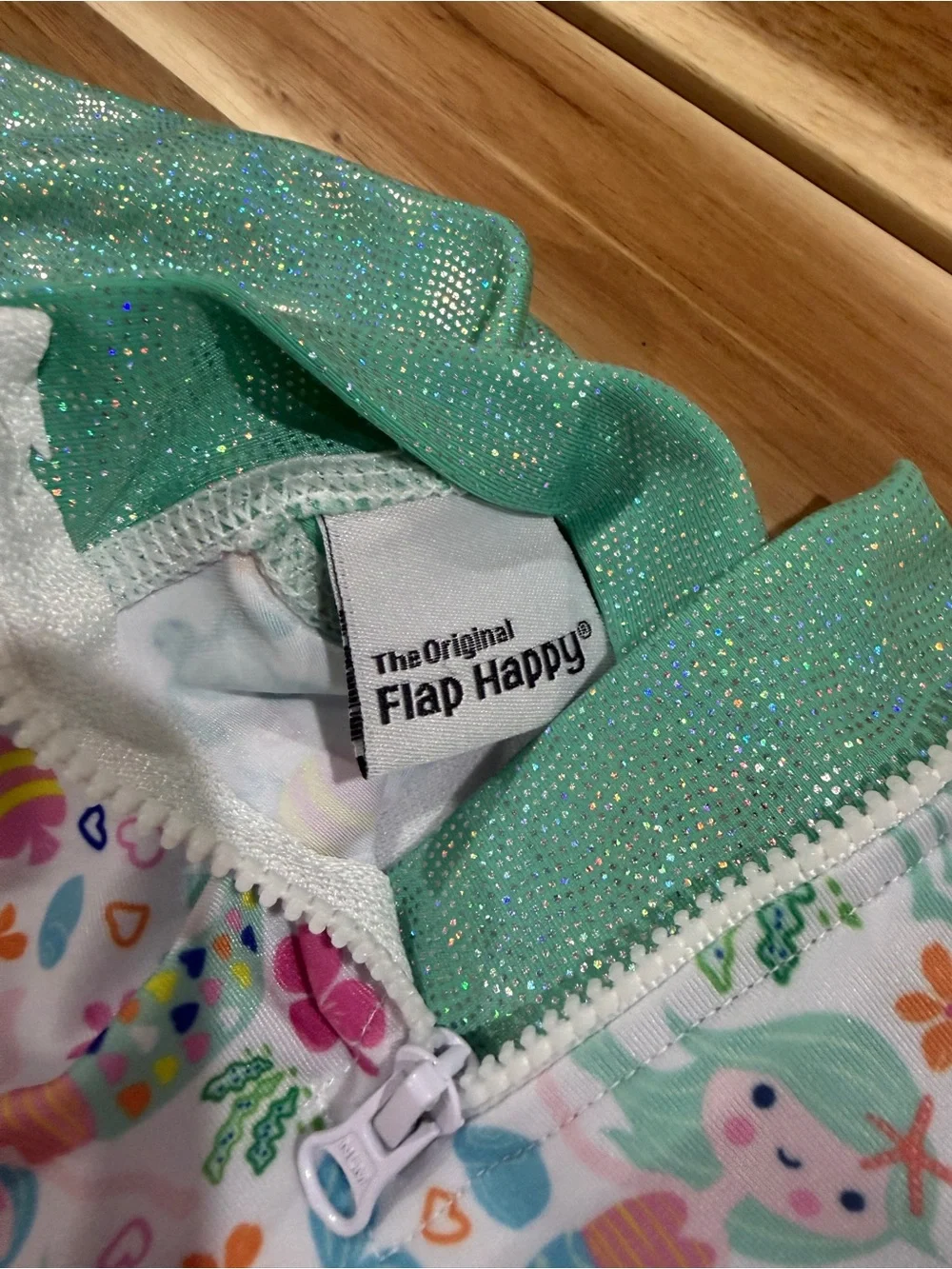 Flap Happy Mermaid Print Ruffle One-Piece Swimsuit estimated size 12-24 months - Picture 3 of 5